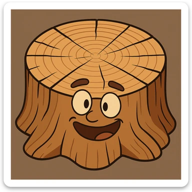 Create a top view of this tree stump in the same cartoon style as the fourth image, with the same wood pattern and color. Variant 1. sticker