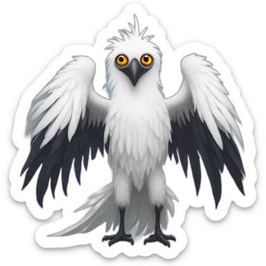 Tall slender snow tall monster with vulture face in long white feathers sticker