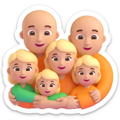 a family with round faces, cheerful, 3D emoji style sticker