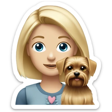 Blonde girl blue eyes with her pet yorkshire terrier sticker