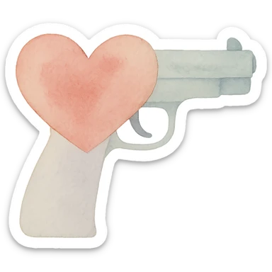 heart gun, watercolor art style, soft blending, artistic sticker