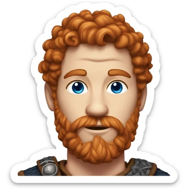 35 year old viking, male, curly red hair, blue eyes, pale sticker