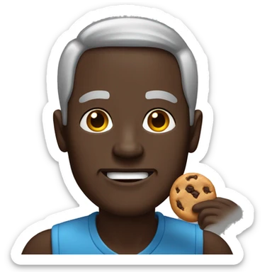 older man with dark brown skin eating a cookie sticker