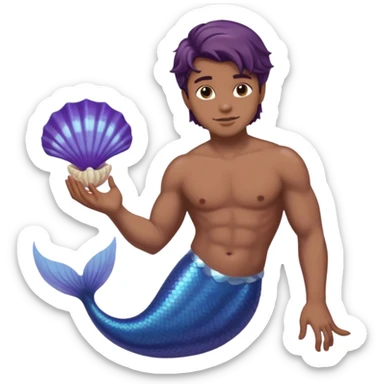 merman with brown hair brown eyes and medium to dark skin tone with a blueish purple tail and not insanely muscular  sticker