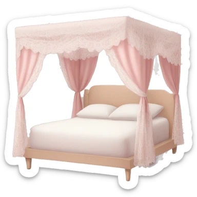 light pink bed with white lace curtains canopy around it sticker