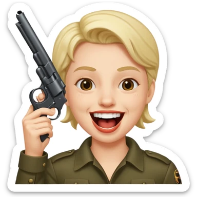 Laughing face with gun pointed into the mount sticker