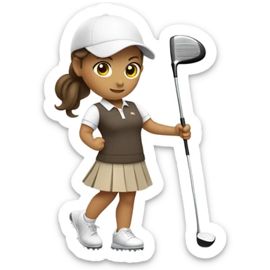 Girl with brown hair golfing with golf skirt in sticker