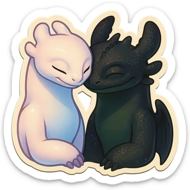 Light Fury and Toothless nuzzling, sticker style, inspired by How to Train Your Dragon sticker
