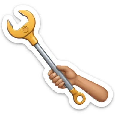 A man's hand holds a wrench sticker