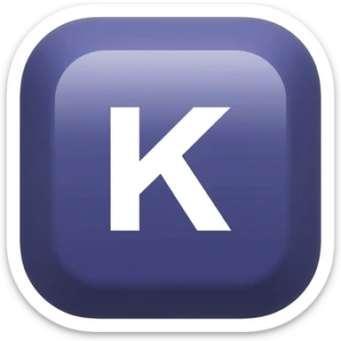 "3D premium,3D rounded-square icon in strong purple with a beveled edge, bold serif white letter 'K'centered, strong specular highlights, inner glow, 1024x1024, png" sticker