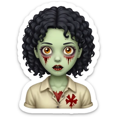 A girl zombie with black curly hair  sticker