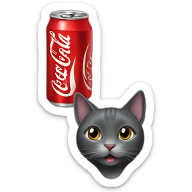 Black and gray cat drinking coke sticker