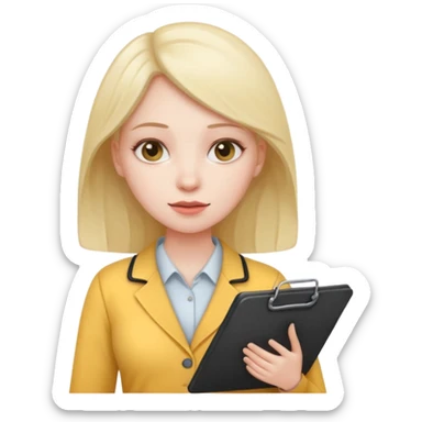 women with clipboard pressed to her chest sticker