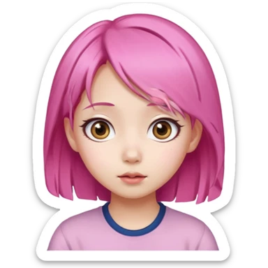 An Asian girl with  pink hair, big eyes,sweet
 sticker