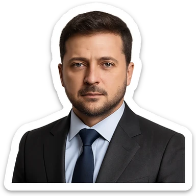 realistic portrait of Vladimir Zelensky in a business suit, no background sticker