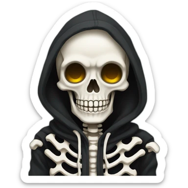 Cartoon skeleton wearing a black hoodie sticker