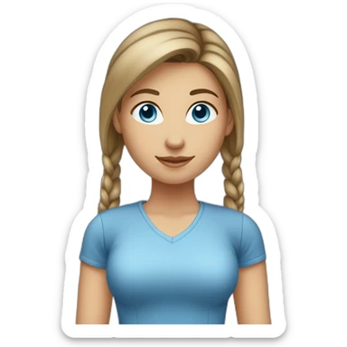 front-view-of-young-white-tan-woman-blue-eyes-brown-pony-tail-using-a-laptop sticker