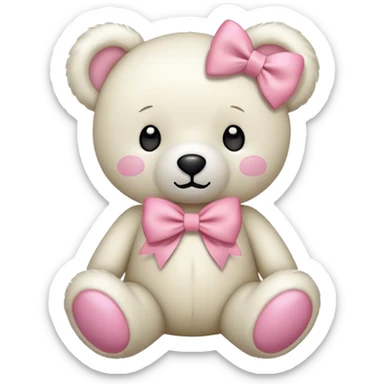 white Teddy bear with khaki pink bow sticker