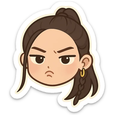 Create a chibi sticker of this person with a pouty expression, only the head, transparent background. sticker