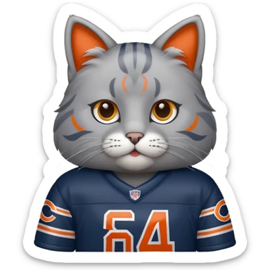 Grey cat wearing Chicago bears jersey sticker