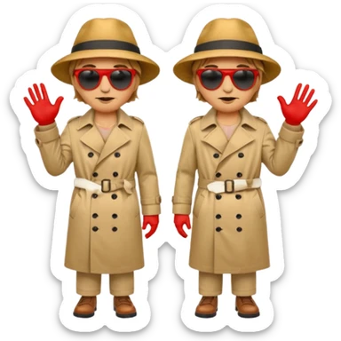 Tomato face emoji wearing long body trench coat hat sunglasses legs red hands sticker