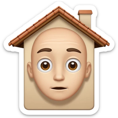 head in the shape of a house, cartoon roof cartoonish looking  sticker