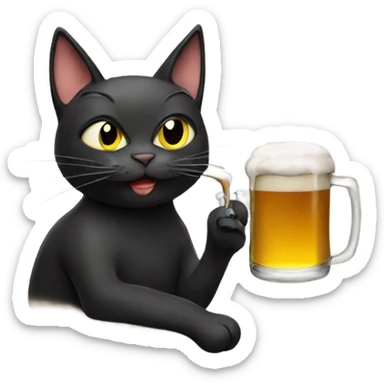 Black cat smoking with beer sticker