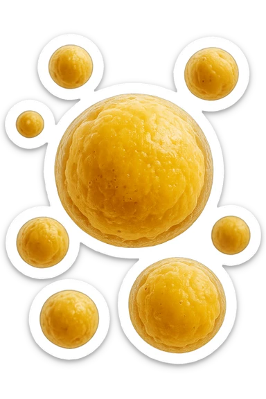 cellule di grasso anatomiche gialle realistiche umane fluttuano in aria, iperrealistico 4k sticker