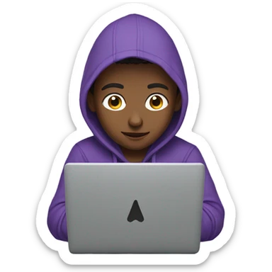 Boy in purple hoodie with laptop sticker