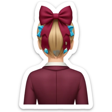 A burgundy bow in dark blond hair from the back sticker