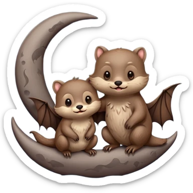 Bat and otter with moon sticker