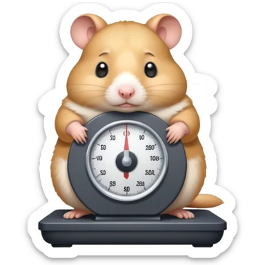 fat hamster big belly stepping on a broken scale looking guilty with a tear sticker