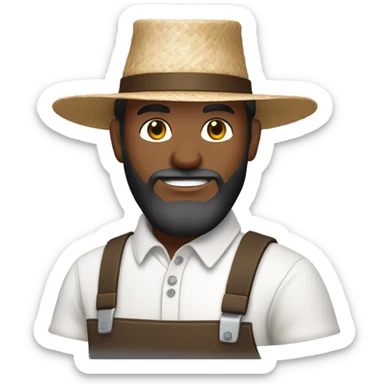 Amish man white with brown straw hat building a building with beard without a mustache holding a saw sticker