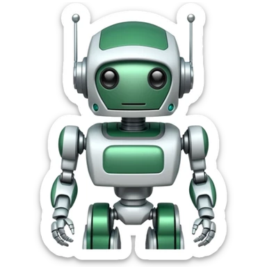 White and green painted robot, cybersecurity sticker