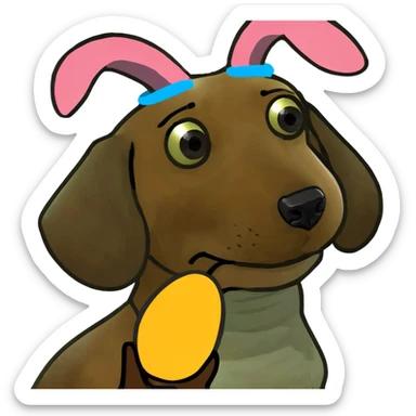 Red dachshund wearing Easter bunny ears sticker