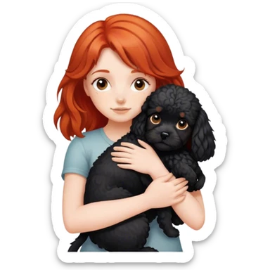 Red-haired-girl hugs black-Cavoodle-dog sticker