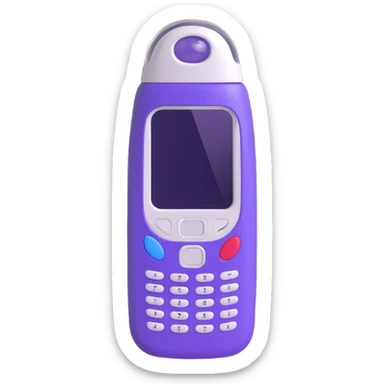 A very realistic 3D style elixir bottle shaped like a Nokia 3310 phone, with a cap on top, transparent bottle with violet elixir inside, clearly visible phone buttons, no text. sticker