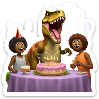 A T. rex celebrating their birthday with friends sticker