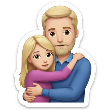Tall white man with blonde beard hugging a short pale woman with long brown hair sticker