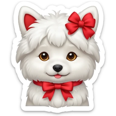 cute white dog with a bow sticker