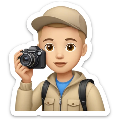 young tourist tak a picture sticker