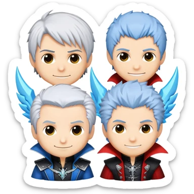 Cute chibi Dante, Vergil, and Nero from Devil May Cry, big heads, small bodies, childlike proportions sticker