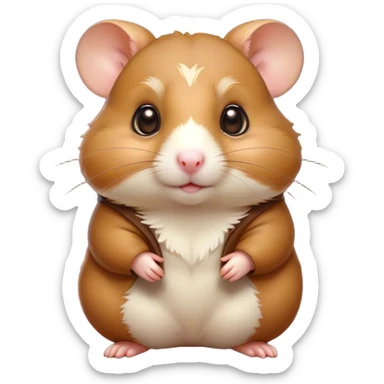 Cinematic Noble Brown Hamster Portrait Emoji, Poised and regal, with a tiny, compact build and a smooth, well-kept rich brown coat, deep-set soulful dark eyes, Simplified yet sharp and sophisticated features, highly detailed, glowing with a soft, dignified glow, high shine, intelligent and energetic, stylized with an air of miniature majesty, focused and attentive, soft glowing outline, capturing the essence of a watchful and confident rodent, so majestic it feels as though it could scurry out of the screen with effortless authority! sticker
