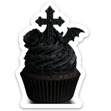 gothic cupcake with dark gothic aesthetic, intricate details, moody atmosphere sticker