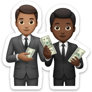 Two men in suits handing over money sticker