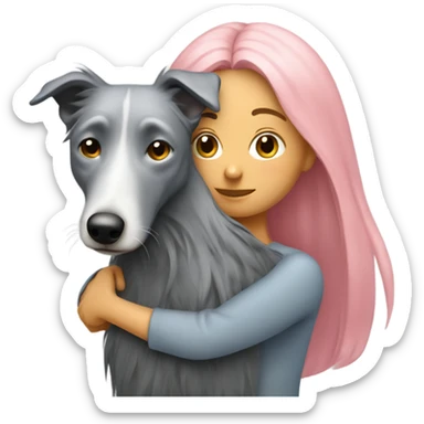 Pink long hair lady hugging grey lurcher sticker