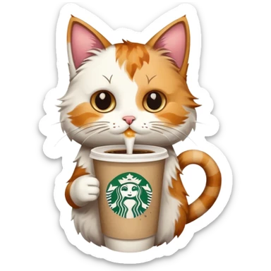 cat drinking a starbucks order sticker