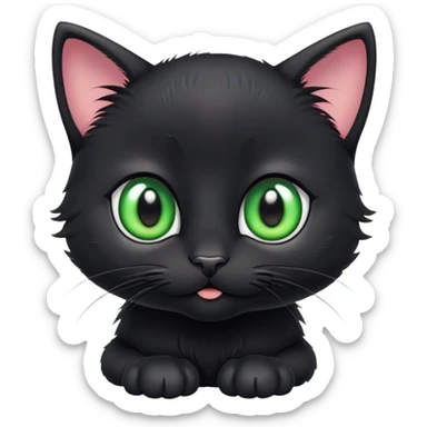 Adorable cute black kitten with wide green eyes with big pupils surrounded by colorful springs sticker
