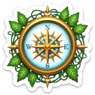 glowing crystal compass covered in vines sticker