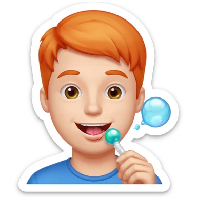 the guy is chewing gum and make a buuble sticker